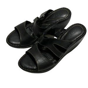 Born Women’s Black Leather Wedge Sandals Size 8 M